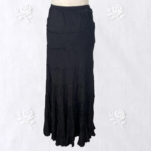 ETC. Black Rayon Early 2000's Whimsygoth Tiered Flowy Swinging Maxi Skirt XL